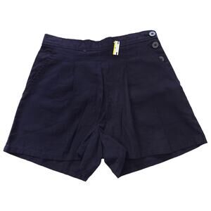 MAX STUDIO linen blend navy blue side button casual shorts Size M NEW